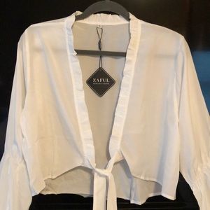Silky white long sleeve cover up